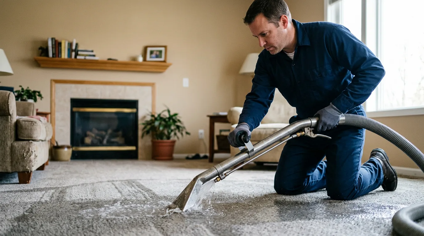 Water damage restoration technician working near Westbury, NY